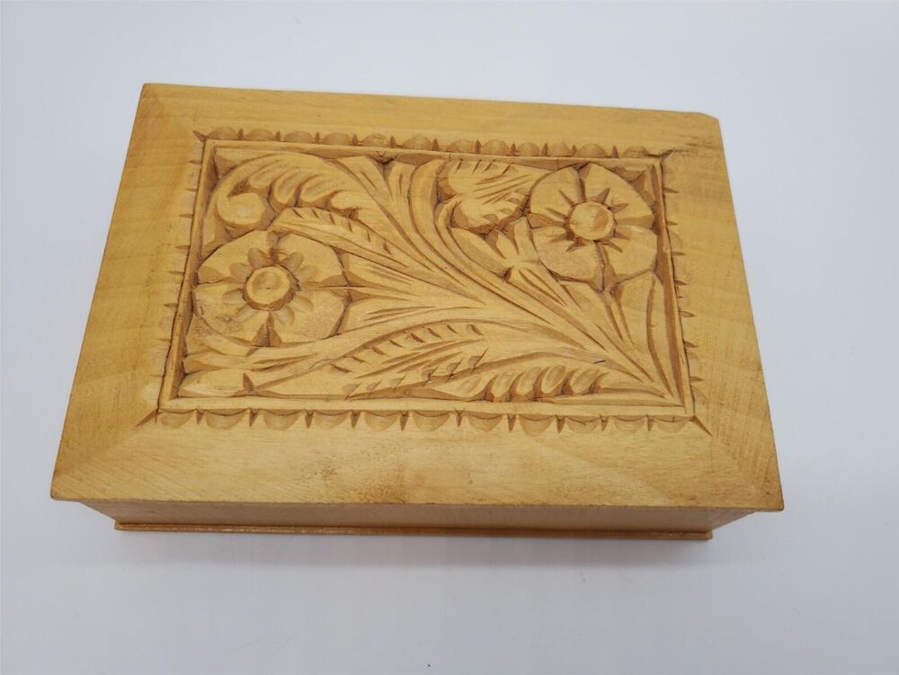 Wooden Flowery Jewelry Box - 6 x 4.5
